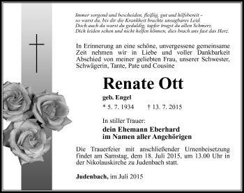 Traueranzeige von Renate Ott von Südthüringer Presse