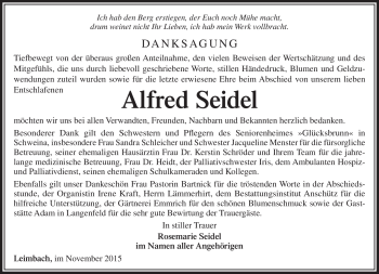 Traueranzeige von Alfred Seidel von Südthüringer Presse