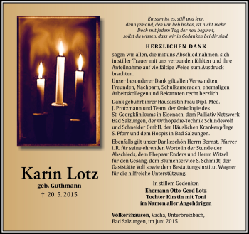 Traueranzeige von Karin Lotz von Südthüringer Presse