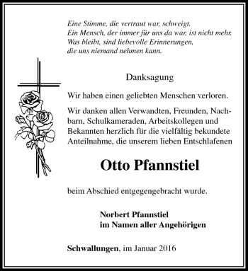 Traueranzeige von Otto Pfannstiel von Südthüringer Presse