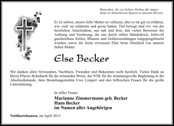 Traueranzeige von Else Becker von Südthüringer Presse