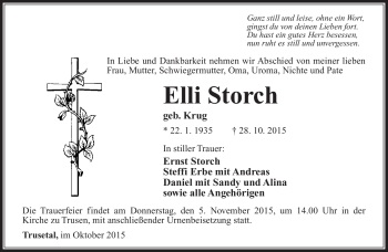 Traueranzeige von Elli Storch von Südthüringer Presse