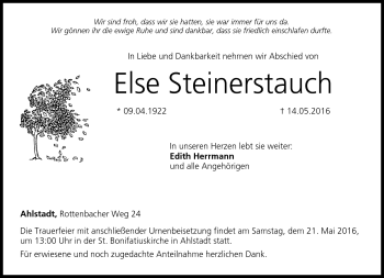 Traueranzeige von Else Steinerstauch von Neue Presse Coburg