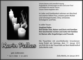Traueranzeige von Karin Pallas von Südthüringer Presse
