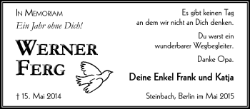 Traueranzeige von Werner Ferg von Südthüringer Presse
