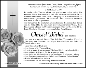 Traueranzeige von Christa Büchel von Südthüringer Presse