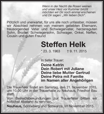 Traueranzeige von Steffen Helk von Südthüringer Presse