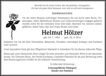 Traueranzeige von Helmut Hölzer von Südthüringer Presse