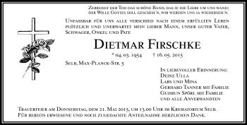Traueranzeige von Dietmar Firschke von Frankenpost