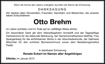 Traueranzeige von Otto Brehm von Südthüringer Presse