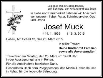 Traueranzeige von Josef Muck von Frankenpost