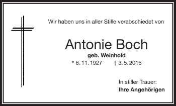 Traueranzeige von Antonie Boch von Frankenpost