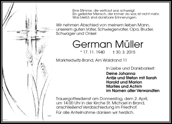 Traueranzeige von German Müller von Frankenpost