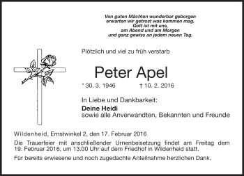 Traueranzeige von Peter Apel von Neue Presse Coburg