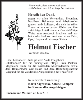 Traueranzeige von Helmut Fischer von Südthüringer Presse
