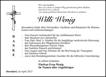 Traueranzeige von Willi Wenig von Südthüringer Presse