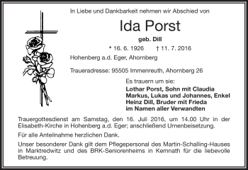 Traueranzeige von Ida Porst von Frankenpost