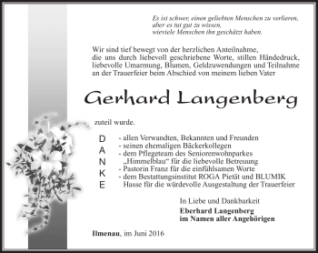 Traueranzeige von Gerhard Langenberg von Südthüringer Presse