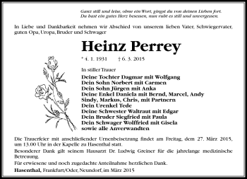 Traueranzeige von Heinz Perrey von Südthüringer Presse