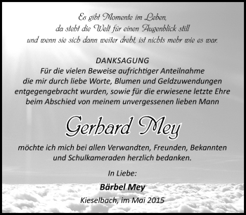 Traueranzeige von Gerhard Mey von Südthüringer Presse