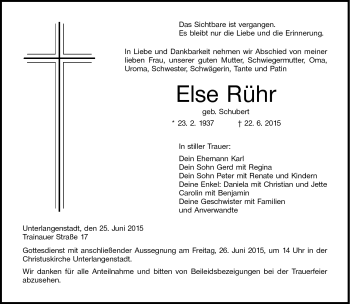 Traueranzeige von Else Rühr von Neue Presse Coburg