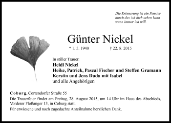 Traueranzeige von Günter Nickel von Neue Presse Coburg