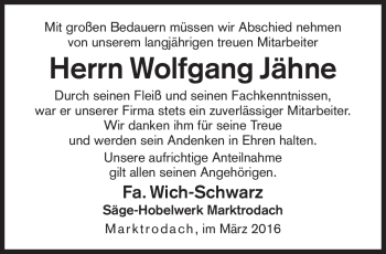 Traueranzeige von Wolfgang Jähne von Neue Presse Coburg