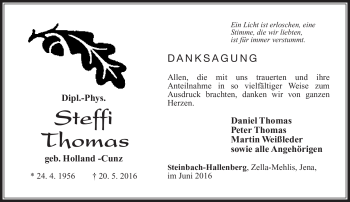 Traueranzeige von Steffi Thomas von Südthüringer Presse