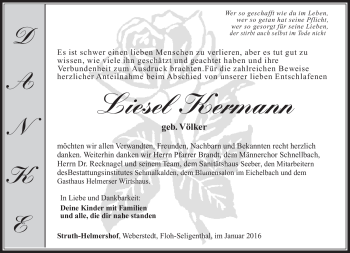 Traueranzeige von Liesel Kermann von Südthüringer Presse