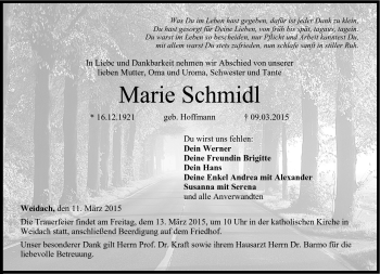Traueranzeige von Marie Schmidl von Neue Presse Coburg