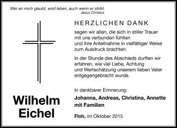 Traueranzeige von Wilhelm Eichel von Südthüringer Presse