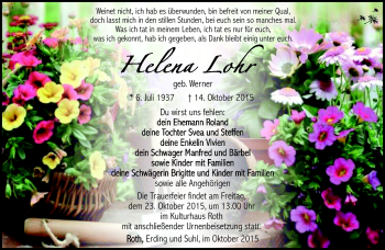 Traueranzeige von helena Lohr von Südthüringer Presse