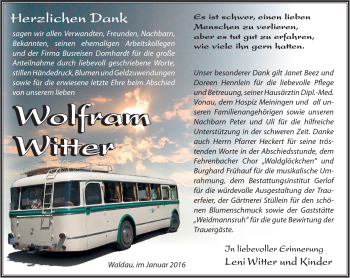 Traueranzeige von Wolfram Witter von Südthüringer Presse