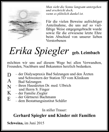 Traueranzeige von Erika Spiegler von Südthüringer Presse