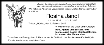 Traueranzeige von Rosina Jandl von Frankenpost