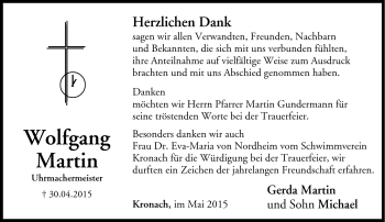 Traueranzeige von Wolfgang Martin von Neue Presse Coburg