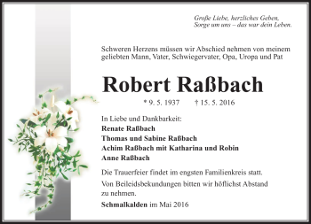 Traueranzeige von Robert Raßbach von Südthüringer Presse