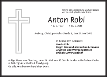 Traueranzeige von Anton Robl von Frankenpost