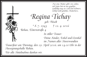 Traueranzeige von Regina Tichay von Frankenpost
