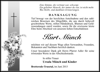 Traueranzeige von Kurt Münch von Südthüringer Presse
