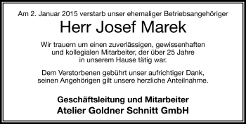 Traueranzeige von Josef Marek von Frankenpost