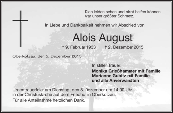 Traueranzeige von Alois August von Frankenpost