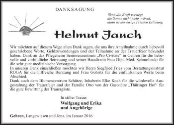 Traueranzeige von Helmut Jauch von Südthüringer Presse