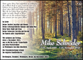 Traueranzeige von Mike Schröder von Südthüringer Presse