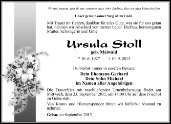 Traueranzeige von Ursula Stoll von Südthüringer Presse