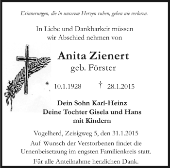 Traueranzeige von Anita Zienert von Neue Presse Coburg