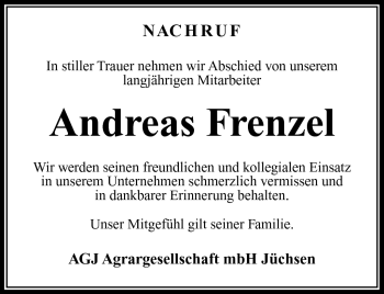 Traueranzeige von Andreas Frenzel von Südthüringer Presse