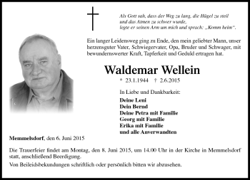 Traueranzeige von Waldemar Wellein von Neue Presse Coburg