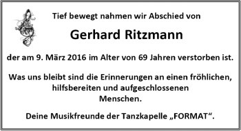 Traueranzeige von Gerhard Ritzmann von Südthüringer Presse