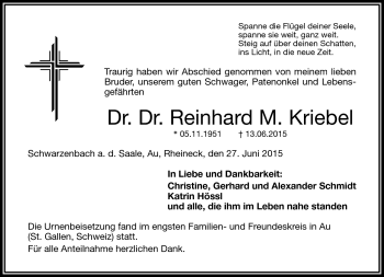 Traueranzeige von Reinhard Kriebel von Frankenpost